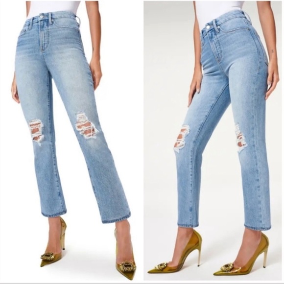 Good American Good Boy Wide Release Hem Destructed Jeans (2) - Picture 2 of 13